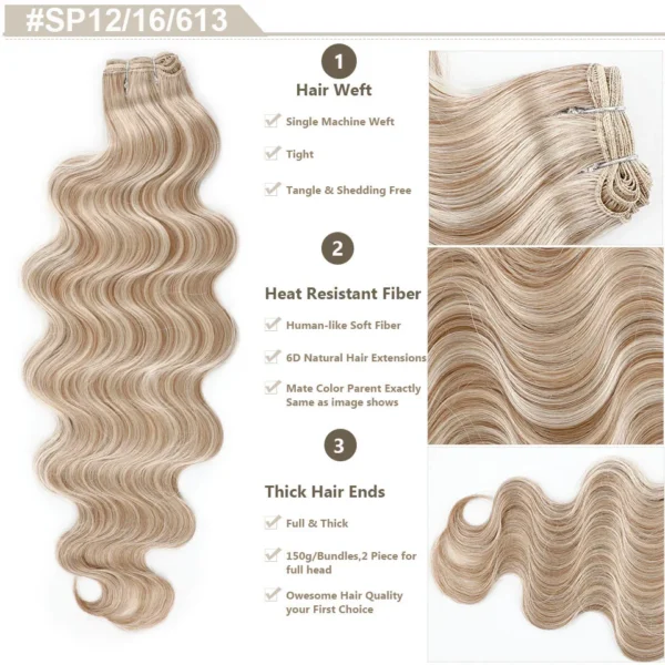 30Inches Colored M618 Ombre Highlight Piano Blond 27/613  Body Wave 200g Synthetic Hair Weave Bundles Soft Human-Like Extension - Image 6