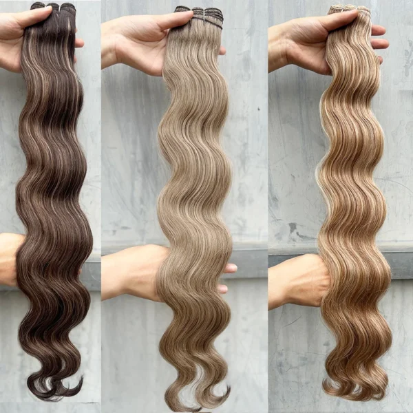 30Inches Colored M618 Ombre Highlight Piano Blond 27/613  Body Wave 200g Synthetic Hair Weave Bundles Soft Human-Like Extension