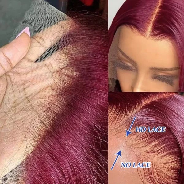99J Burgundy Human Hair Wig Bob13x4 Straight Lace Frontal 100% Human Hair Brazilian Short Bob Wigs for Women Wine Red Lace Front - Image 3
