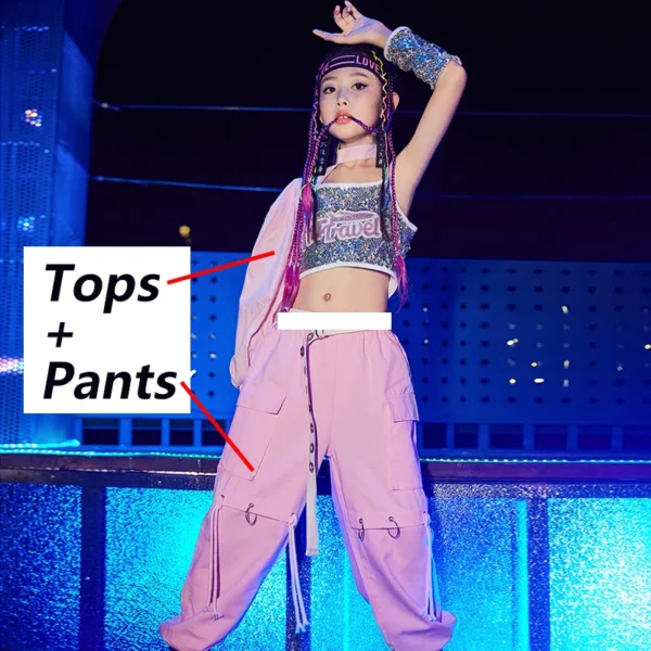 Girls Sequins Hiphop Jazz Dancing Costume School Modern Street Dance Performance Team Clothes Kids Cheerleading Show Wear DB4290 - Image 10