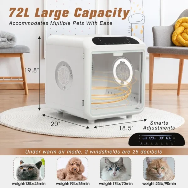 Smart Electric Pet Dryer Box, Ultra Quiet Hair Dryer for Cat Puppy, Remote Control, 2 Drying Modes, Temperature and Wind Speed C - Image 2
