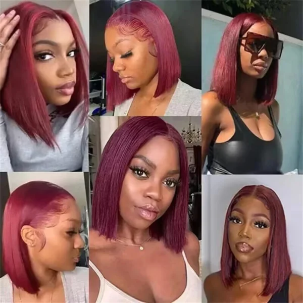 99J Burgundy Human Hair Wig Bob13x4 Straight Lace Frontal 100% Human Hair Brazilian Short Bob Wigs for Women Wine Red Lace Front - Image 5