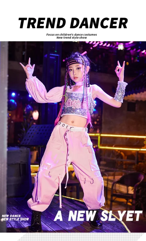Girls Sequins Hiphop Jazz Dancing Costume School Modern Street Dance Performance Team Clothes Kids Cheerleading Show Wear DB4290 - Image 13