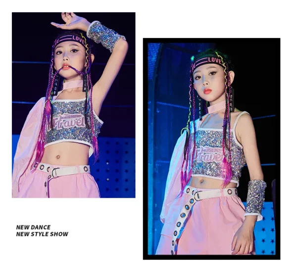Girls Sequins Hiphop Jazz Dancing Costume School Modern Street Dance Performance Team Clothes Kids Cheerleading Show Wear DB4290 - Image 17