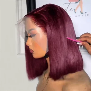 99J Burgundy Human Hair Wig Bob13x4 Straight Lace Frontal 100% Human Hair Brazilian Short Bob Wigs for Women Wine Red Lace Front