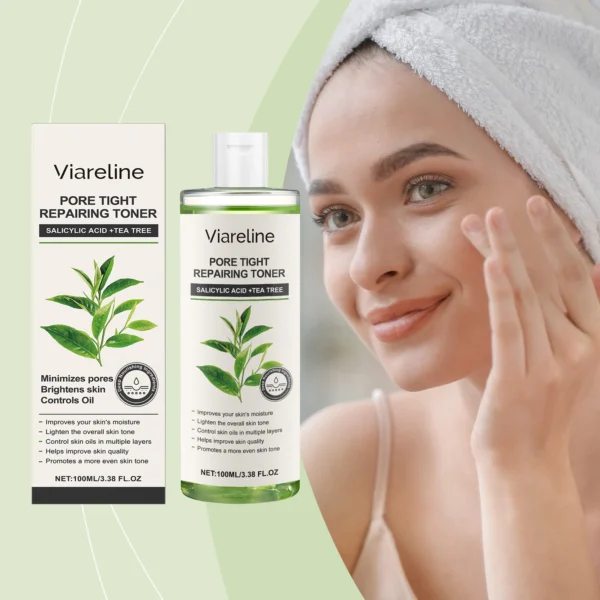 Viareline Green Tea Skincare Set Moisturizing Toner with Gloss Oil Control Clean and Balanced Skin Infused with Witch Hazel - Image 2