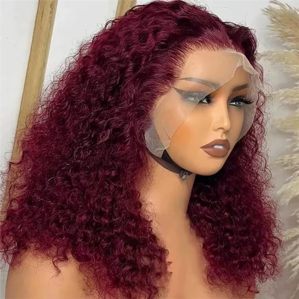13x4 Lace Frontal Wig Short Bob Kinky Curly Wig Brazilian 99J Deep Water Wave Bob Burgundy Lace Front Wigs Bob 100% Human Hair - Image 5