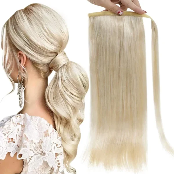 Full Shine Ponytail Extension Highlighted Bleach Blonde Ponytail Human Hair Clip in Ponytail Hair Extensions - Image 15