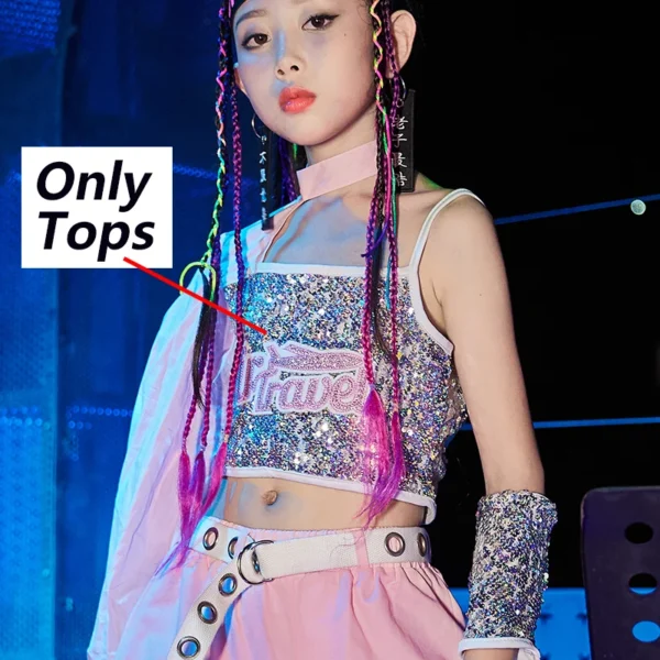 Girls Sequins Hiphop Jazz Dancing Costume School Modern Street Dance Performance Team Clothes Kids Cheerleading Show Wear DB4290 - Image 7