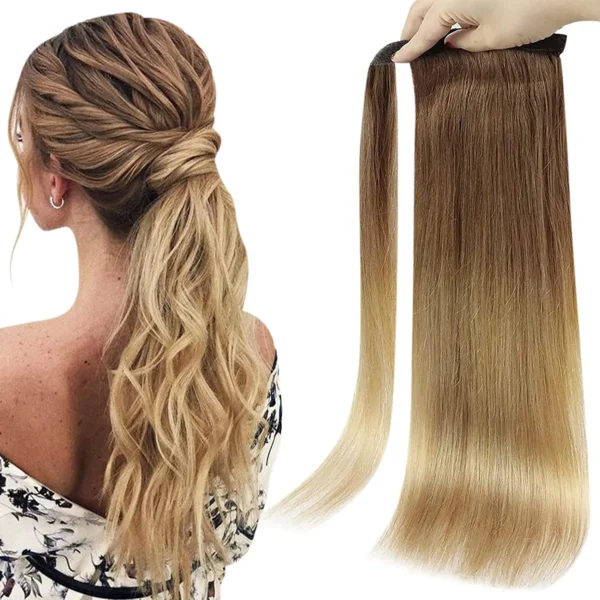 Full Shine Ponytail Extension Highlighted Bleach Blonde Ponytail Human Hair Clip in Ponytail Hair Extensions - Image 9