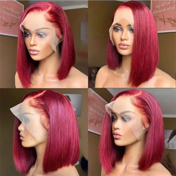 99J Burgundy Human Hair Wig Bob13x4 Straight Lace Frontal 100% Human Hair Brazilian Short Bob Wigs for Women Wine Red Lace Front - Image 4