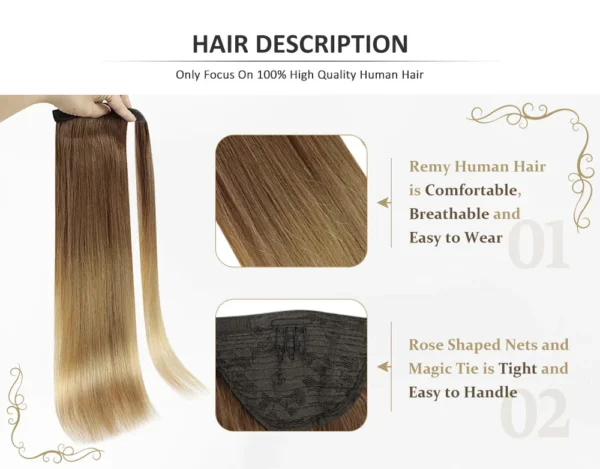Full Shine Ponytail Extension Highlighted Bleach Blonde Ponytail Human Hair Clip in Ponytail Hair Extensions - Image 19