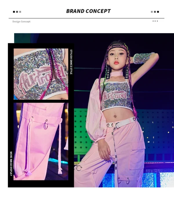 Girls Sequins Hiphop Jazz Dancing Costume School Modern Street Dance Performance Team Clothes Kids Cheerleading Show Wear DB4290 - Image 14