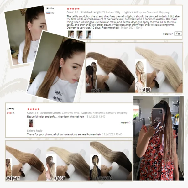 Full Shine Ponytail Extension Highlighted Bleach Blonde Ponytail Human Hair Clip in Ponytail Hair Extensions - Image 28