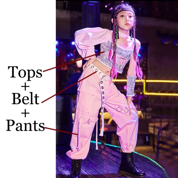 Girls Sequins Hiphop Jazz Dancing Costume School Modern Street Dance Performance Team Clothes Kids Cheerleading Show Wear DB4290 - Image 8