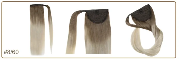 Full Shine Ponytail Extension Highlighted Bleach Blonde Ponytail Human Hair Clip in Ponytail Hair Extensions - Image 24