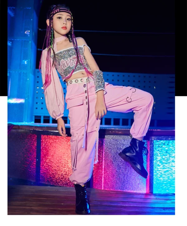 Girls Sequins Hiphop Jazz Dancing Costume School Modern Street Dance Performance Team Clothes Kids Cheerleading Show Wear DB4290 - Image 16