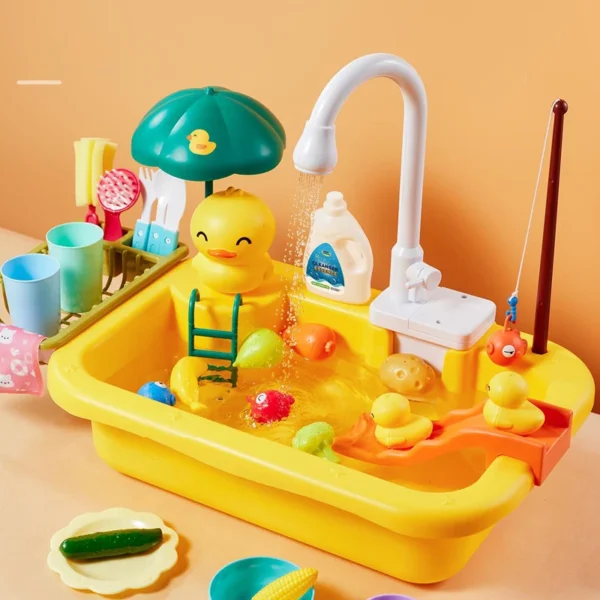 Kids Kitchen Sink Toys Electric Dishwasher Playing Toy With Running Water Pretend Play Food Fishing Toy Role Playing Girls Gift - Image 8