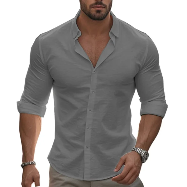 Shirt Men Cotton Linen Hawaiian Shirts Long Sleeve Placket Button Down Tops Breathable Spring Summer Men's Shirt - Image 9