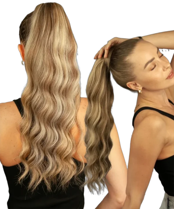 Yelo Ponytail Human Hair Extension Body Wave Wrap Around Ponytail Extension Remy Hair Blond Wavy Natural Black Curly Ponytail - Image 4