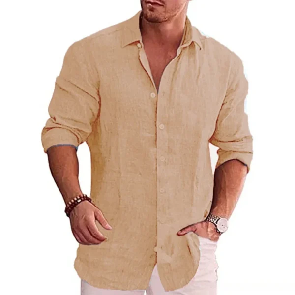 Cotton Linen Autumn Hot Selling Men's Long Sleeve Shirt Solid Color Casual Style Plus Size Men's Casual Linen Shirt - Image 8