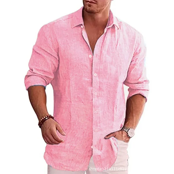 Cotton Linen Autumn Hot Selling Men's Long Sleeve Shirt Solid Color Casual Style Plus Size Men's Casual Linen Shirt - Image 15