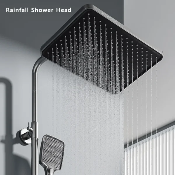Matte Gray Rainfall Shower System Set Digital Display Smart Bathroom Faucet Bathtub Hot Cold Waterfall Mixer Tap Shower Full Set - Image 3