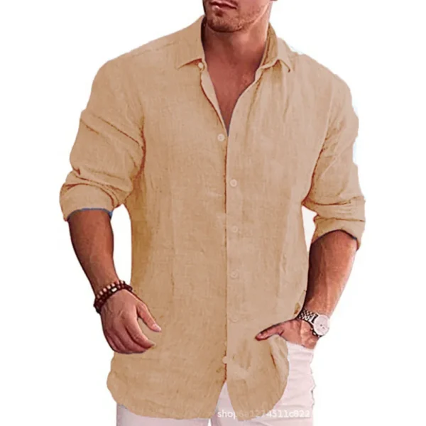 Cotton Linen Autumn Hot Selling Men's Long Sleeve Shirt Solid Color Casual Style Plus Size Men's Casual Linen Shirt - Image 16