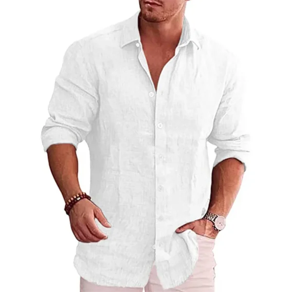 Cotton Linen Autumn Hot Selling Men's Long Sleeve Shirt Solid Color Casual Style Plus Size Men's Casual Linen Shirt - Image 17