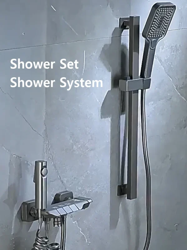 New Design Gun Grey Bathroom Shower System Set Piano Keys Brass LED Digital Shower Faucet Bath Hot and Cold Mixer Shower Tap Set - Image 5