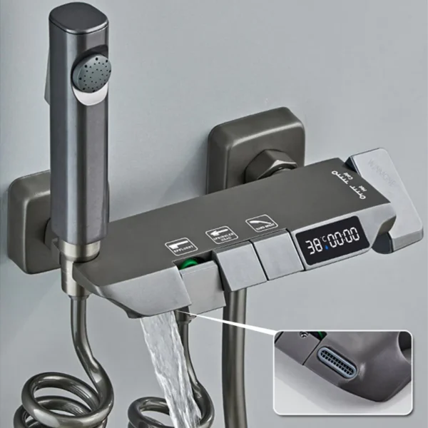 New Design Gun Grey Bathroom Shower System Set Piano Keys Brass LED Digital Shower Faucet Bath Hot and Cold Mixer Shower Tap Set - Image 2