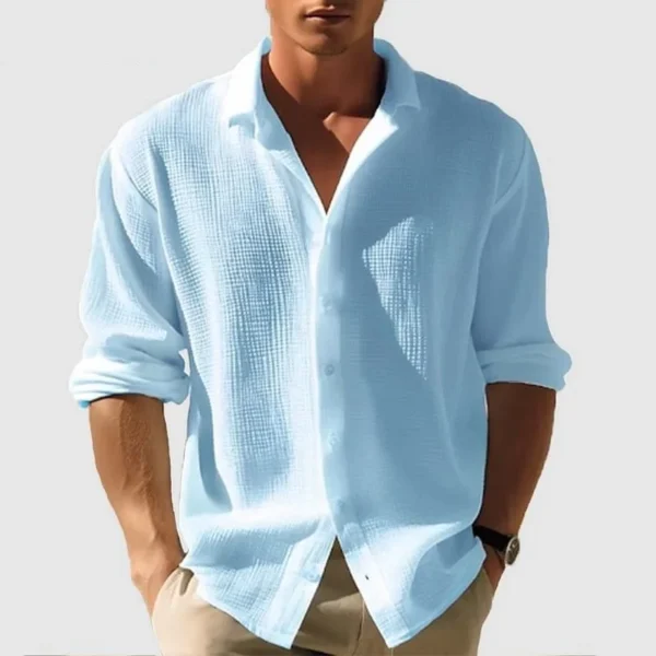 Men's Long-sleeved Shirt Waffle Spring Button Casual Fashion Black Top Street Cardigan 2025 New Blouses for Male - Image 6