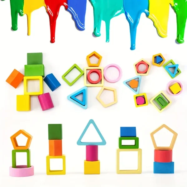 Montessori Wooden Sorting Stacking Toys Geometric Building Blocks Educational Toys Color Shape Recognition Puzzle Christmas Gift - Image 3