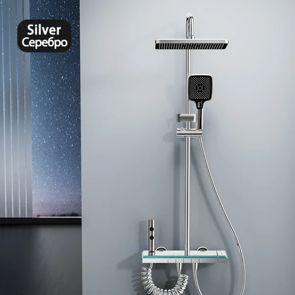 Matte Gray Rainfall Shower System Set Digital Display Smart Bathroom Faucet Bathtub Hot Cold Waterfall Mixer Tap Shower Full Set - Image 10