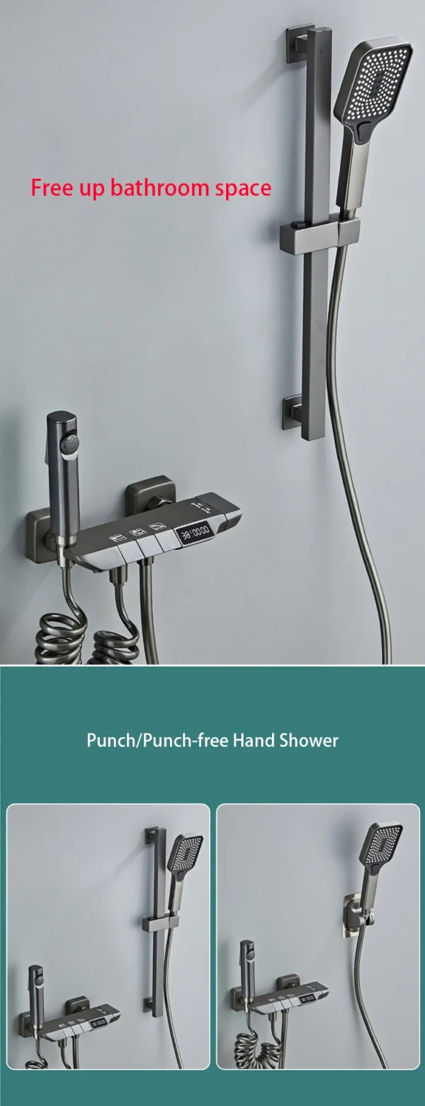New Design Gun Grey Bathroom Shower System Set Piano Keys Brass LED Digital Shower Faucet Bath Hot and Cold Mixer Shower Tap Set - Image 26
