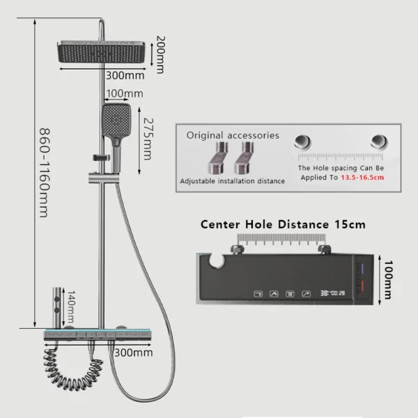 Matte Gray Rainfall Shower System Set Digital Display Smart Bathroom Faucet Bathtub Hot Cold Waterfall Mixer Tap Shower Full Set - Image 18