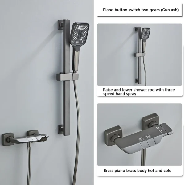 New Design Gun Grey Bathroom Shower System Set Piano Keys Brass LED Digital Shower Faucet Bath Hot and Cold Mixer Shower Tap Set - Image 18