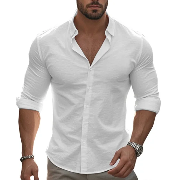Shirt Men Cotton Linen Hawaiian Shirts Long Sleeve Placket Button Down Tops Breathable Spring Summer Men's Shirt - Image 12