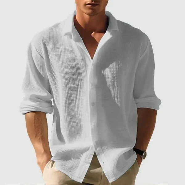 Men's Long-sleeved Shirt Waffle Spring Button Casual Fashion Black Top Street Cardigan 2025 New Blouses for Male - Image 4