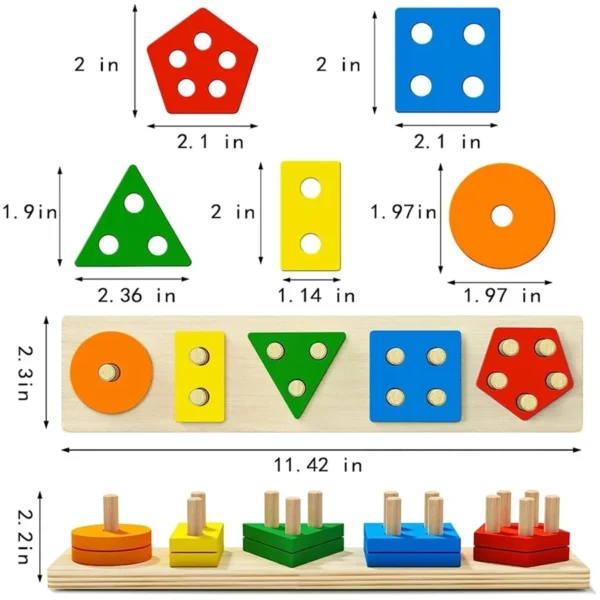 Montessori teaching aids wooden geometric shape columns five sets children cognitive building blocks matching educational toys - Image 13