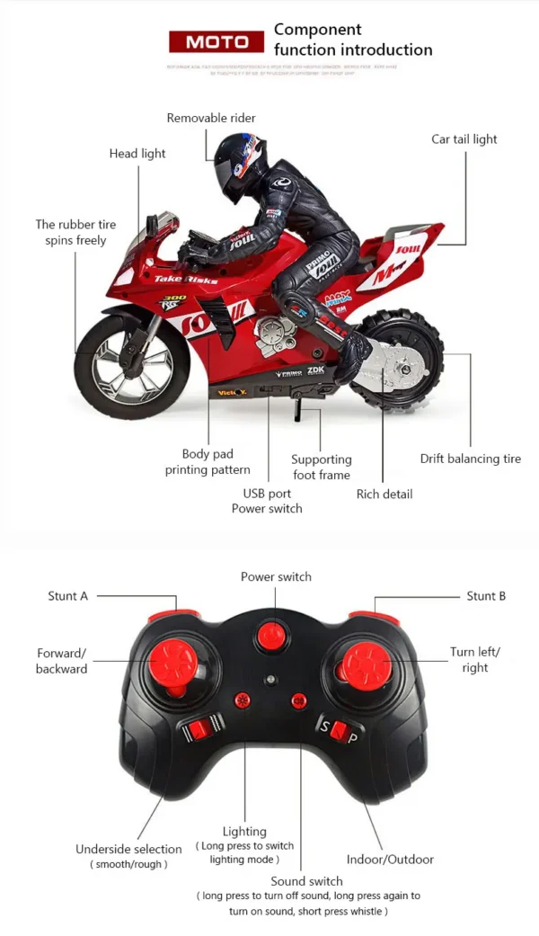 RC Motorcycle Kids Toy 2.4G Remote Control Motorcycle High Speed Racing Drift Stunt Car Toys for Boys Kids Toy Children Gifts - Image 14