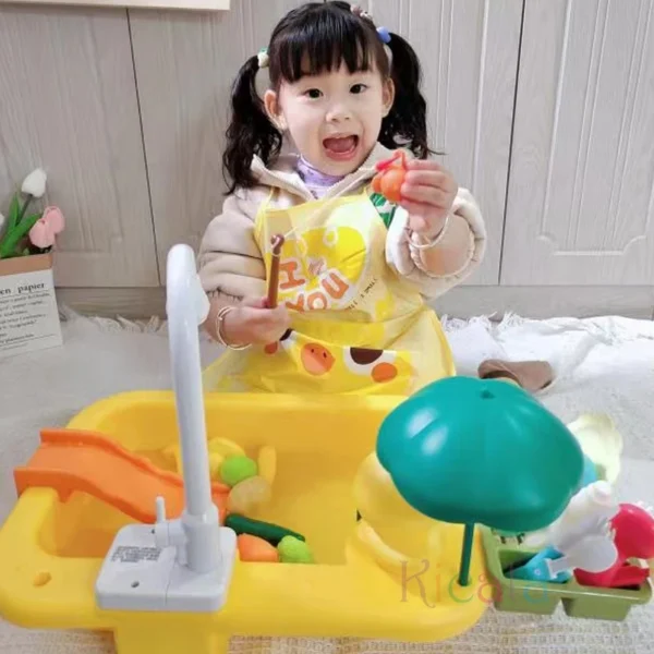 Kids Kitchen Sink Toys Electric Dishwasher Playing Toy With Running Water Pretend Play Food Fishing Toy Role Playing Girls Gift - Image 2