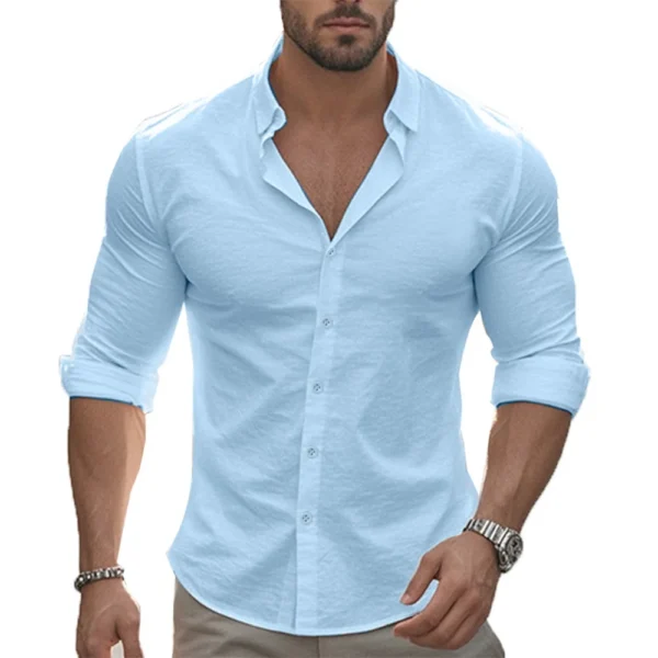 Shirt Men Cotton Linen Hawaiian Shirts Long Sleeve Placket Button Down Tops Breathable Spring Summer Men's Shirt - Image 8