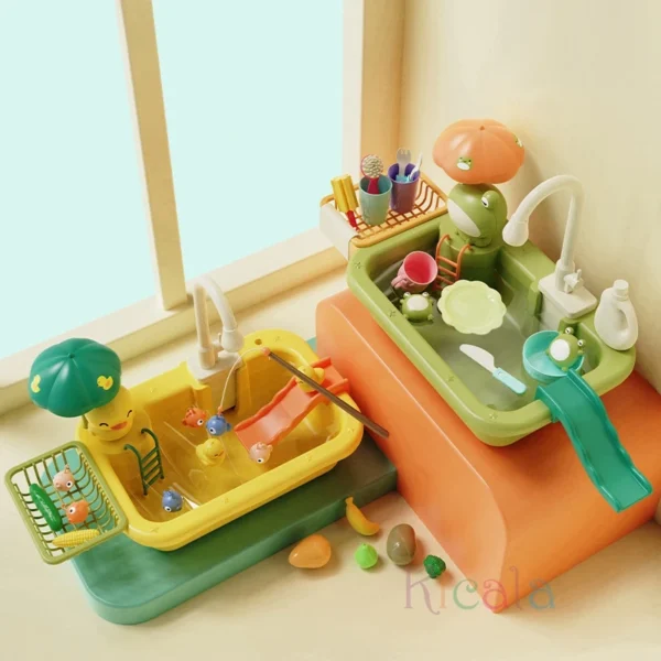 Kids Kitchen Sink Toys Electric Dishwasher Playing Toy With Running Water Pretend Play Food Fishing Toy Role Playing Girls Gift - Image 5