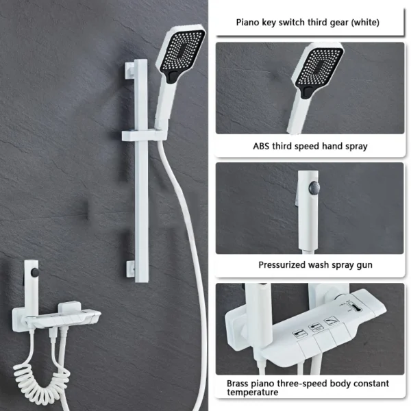 New Design Gun Grey Bathroom Shower System Set Piano Keys Brass LED Digital Shower Faucet Bath Hot and Cold Mixer Shower Tap Set - Image 13