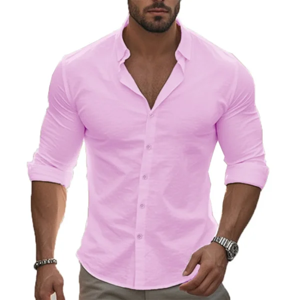 Shirt Men Cotton Linen Hawaiian Shirts Long Sleeve Placket Button Down Tops Breathable Spring Summer Men's Shirt - Image 7