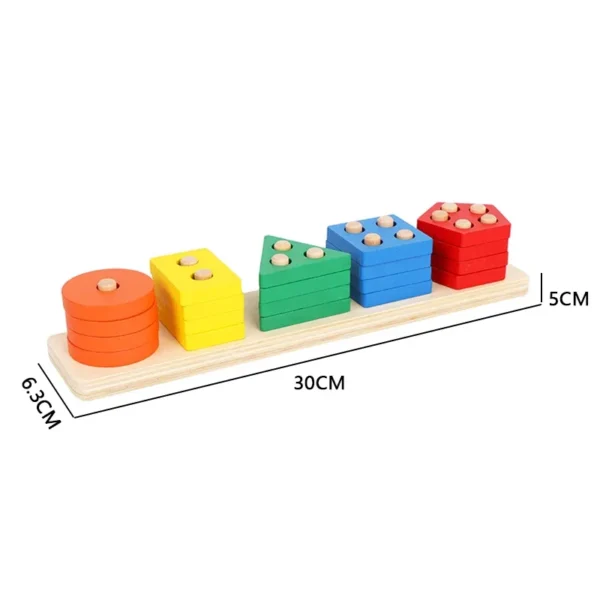 Montessori teaching aids wooden geometric shape columns five sets children cognitive building blocks matching educational toys - Image 7