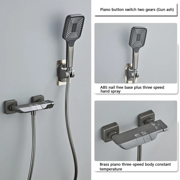 New Design Gun Grey Bathroom Shower System Set Piano Keys Brass LED Digital Shower Faucet Bath Hot and Cold Mixer Shower Tap Set - Image 14