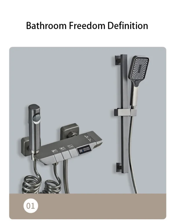 New Design Gun Grey Bathroom Shower System Set Piano Keys Brass LED Digital Shower Faucet Bath Hot and Cold Mixer Shower Tap Set - Image 22