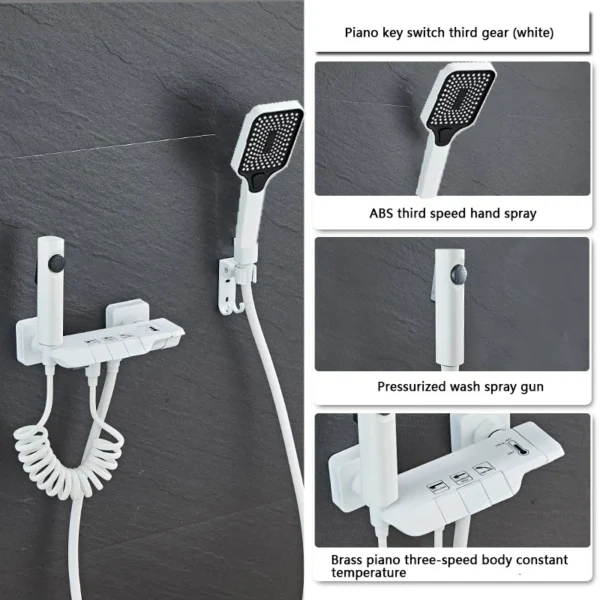 New Design Gun Grey Bathroom Shower System Set Piano Keys Brass LED Digital Shower Faucet Bath Hot and Cold Mixer Shower Tap Set - Image 7